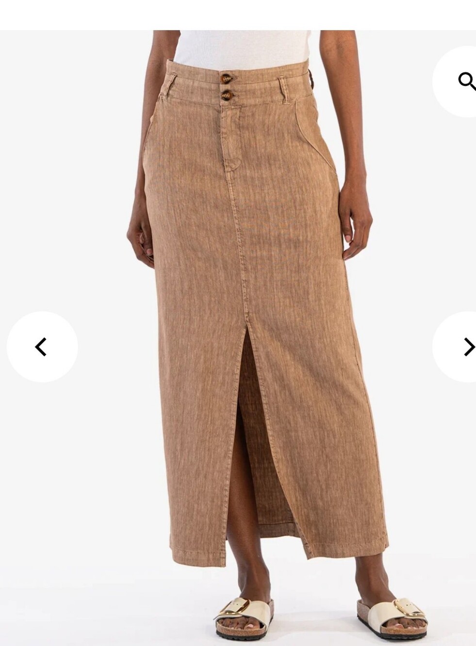 Kut from the Kloth Freida Front Slit Linen Blend Maxi Skirt Tan Brown Size 12